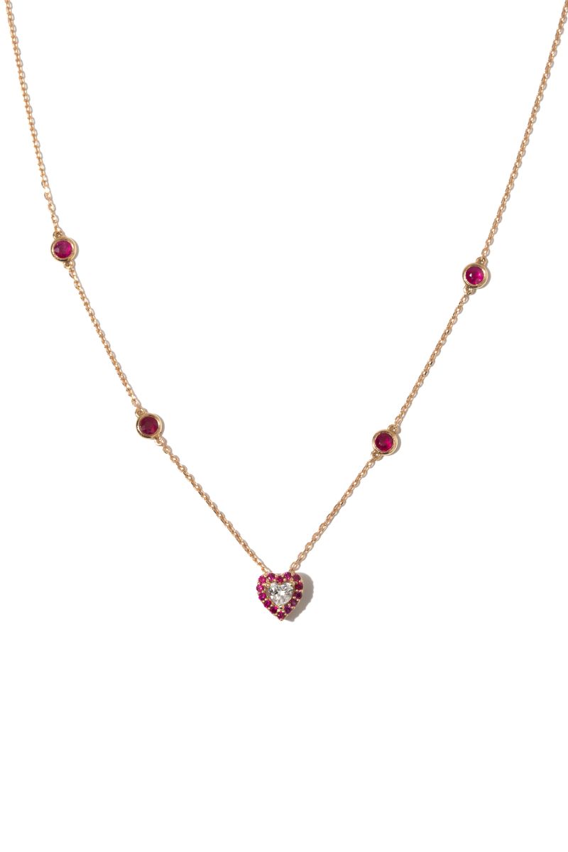 Ruby ve Kalp Pırlanta Kolye - Art Collection